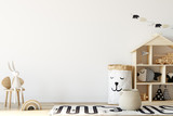 Kids Wall mock up. Kids interior. Scandinavian interior. 3d rendering, 3d illustration