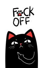 Middle Finger Black Cat. Vector Illustration EPS 10