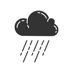 Sticker - Downpour glyph icon. Rainstorm. Cloud, heavy rainfall. Torrential, pouring rain. Meteorological phenomenon. Monsoon. Rainy season. Silhouette symbol. Negative space. Vector isolated illustration