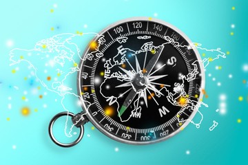 Wall Mural - Metal antique compass on white background