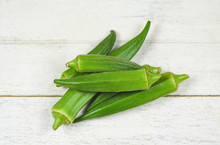 Green Okra - Fresh Fresh Young Okra For Food On White Wooden , Ochro Gumbo
