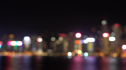 Wall Mural - Bokeh View of Hong Kong Victoria Harbour at Night; 4K