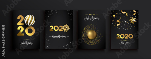 Photo Happy New Year 2020 gold 3d elegant card set