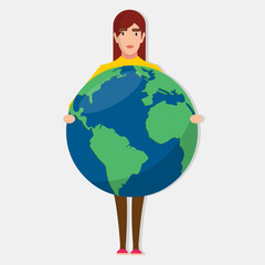 female holding the globe for business woman leader concept vector illustration 