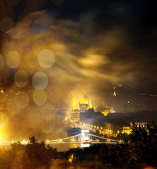 Wall Mural - winter holiday destination Budapest fireworks over Hungarian parliament - New Year in the city