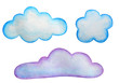 Watercolor set of clouds different shapes and colors.