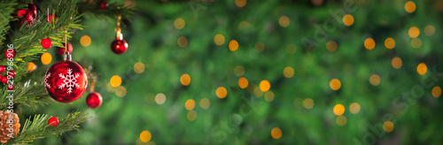 Cuadros en Lienzo Christmas holidays banner, tree, bokeh background