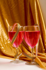 Wall Mural - Party celebration concept, Red color wine in glass on table 