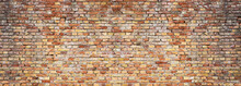 Panoramic Background Of Old Vintage Red Brick Wall