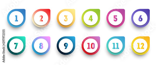 Fotografía Colorful gradient arrow bullet point set with number from 1 to 12