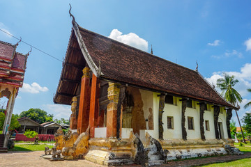 Beautiful landscape of ancient  temple in  Wat Manophirom Temple, Mukdahan, Thailand