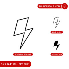 Fototapete - Thunderbolt icons set vector illustration with solid icon line style. David bowie bolt concept. Editable stroke icon on isolated background for web design, infographic and UI mobile app.