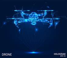 Hologram Drone. A Drone Of Polygons, Triangles Of Points And Lines. Shipping By Air If The Structure Of The Compound. The Technology Concept.