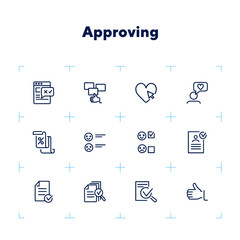 Poster - Approving line icon set. Like, document, emoticon. Customer satisfaction concept. Can be used for topics like feedback, rating, results
