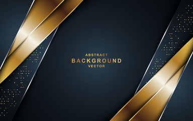 Black background overlap gold and black sheets, modern abstract widescreen background with place for your text or message