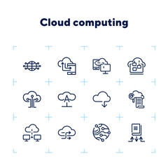 Poster - Cloud computing line icon set. Set of line icons on white background. Programming concept. System, service, device. Vector illustration can be used for topics like technology, internet, computer