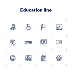 Poster - education line icon set. set of line icons on white background. notebook, internet, studying. self-e