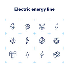 Sticker - Electric energy line icon. Set of line icons on white background. Power, electricity, lightning. Energy resource concept. Vector illustration can be used for topics like power, electricity, signboards