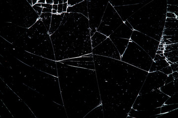 Aufkleber - cracked glass isolated on a black background.