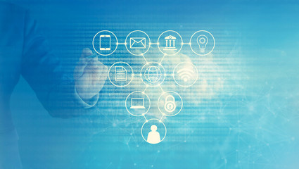 Poster - Cloud computing, Businessman touching icon network connection and information from cloud based sever.