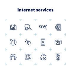 Poster - Internet services line icon set. Navigator, video content, VR picture. Modern technology concept. Can be used for topics like app development, virtual reality, mobile applications