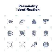 Poster - Personality identification line icon set. Set of line icons on white background. Fingerprint, hand, access. Security concept. Vector illustration can be used for topics like technology, security
