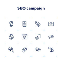 Poster - SEO campaign line icon set. Message, searching, technology. Market research concept. Can be used for topics like optimization, marketing, targeting