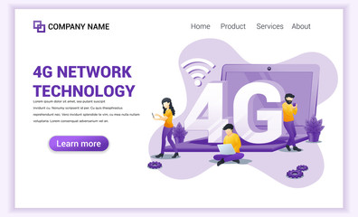Poster - 4G network technology concept. Internet systems telecommunication service. People using High speed wireless connection 4G via laptop and smartphone. Flat vector illustration