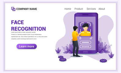 Poster - Face recognition technology system concept. Biometric identification. Face scanner with character. Can use for web banner, infographics, landing page, web template. Flat vector illustration
