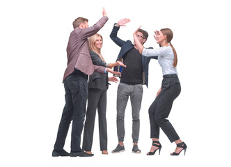 young business team giving each other high five