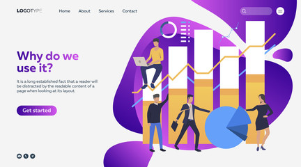 Poster - People working with infographics. Devices, diagrams, charts. Business concept. Vector illustration for webpage, presentation, poster