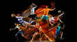 © master1305 - Creative collage of unrecognizable models running and jumping. Advertising, sport, healthy lifestyle, motion, activity, movement concept. American football, soccer, tennis volleyball box badminton