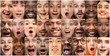 © master1305 - Close up portrait of young people. Human emotions, facial expression. People wondered, astonished, screaming and crazy in happiness, thinking. Creative collage made of different photos of 26 models.