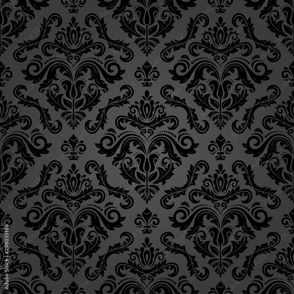 Classic seamless vector pattern. Damask orient dark ornament. Classic vintage background. Orient black ornament for fabric, wallpaper and packaging - obrazy, fototapety, plakaty 