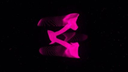 Poster - Digital animation of Share button decaying into multicolored moving plexus networks on black background. animation. Animation. Technology, social media and internet backdrop.