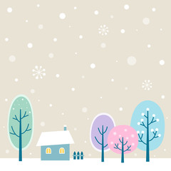 Plakat ładny krajobraz śnieg spokojny wioska