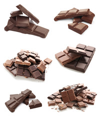 Wall Mural - Different chocolate pieces on white background
