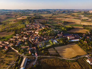 Aerial drone view of Altavilla Monferrato, unesco world heritage