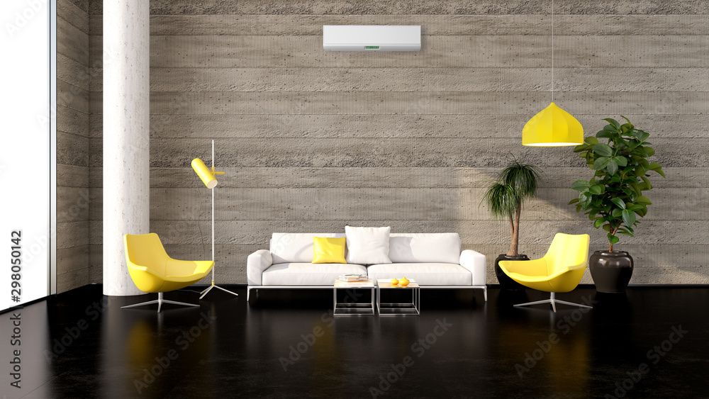 large luxury modern bright interiors with air conditioning illustration 3D rendering - obrazy, fototapety, plakaty 