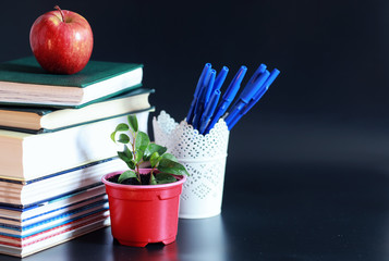 Canvas Print - A stack of textbooks and books on the table. The concept of knowledge.