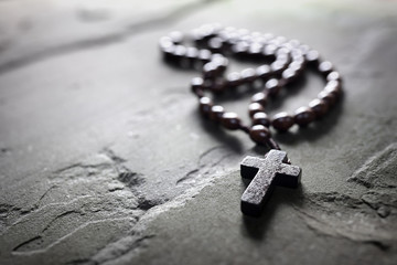 Sticker - Rosary beads and crucifix cross with copy space