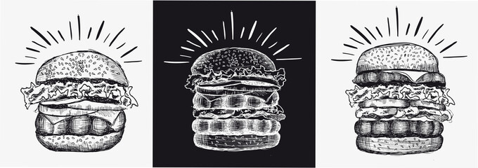 Wall Mural - Hand drawn illustration of burger for menu.