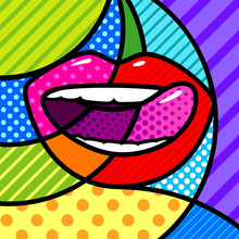 Sexy Girl Red Lips Pop Art Illustration For Your Design