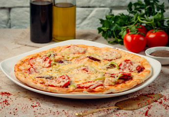 Wall Mural - pizza with bell pepper on the table __