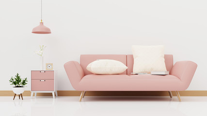 Wall Mural - Interior poster mock up living room with colorful pink sofa . 3D rendering.