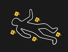 Crime Scene With Police Tape Flat Icon. Vector