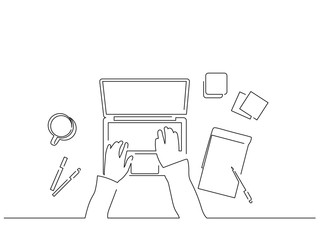 People using technology isolated line drawing, vector illustration design. People using technology collection.