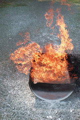 Image of ignited fire burning for fire drill demonstration background