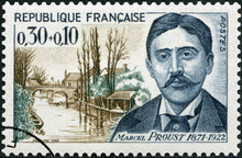 FRANCE - 1966: Shows Valentin Louis Georges Eugene Marcel Proust (1871 - 1922) St Hilaire Bridge, Illiers, French Writer, The Surtax Was For The Red Cross, 1966