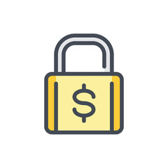 Fototapete - Financial security color line icon. Padlock, lock with dollar symbol vector outline colorful sign.
